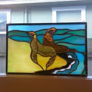 Handmade stained glass art: sea lion lovers!